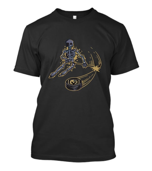 Vegas Golden Knights Skeleton Playing Ice Hockey With Puck T-Shirt
