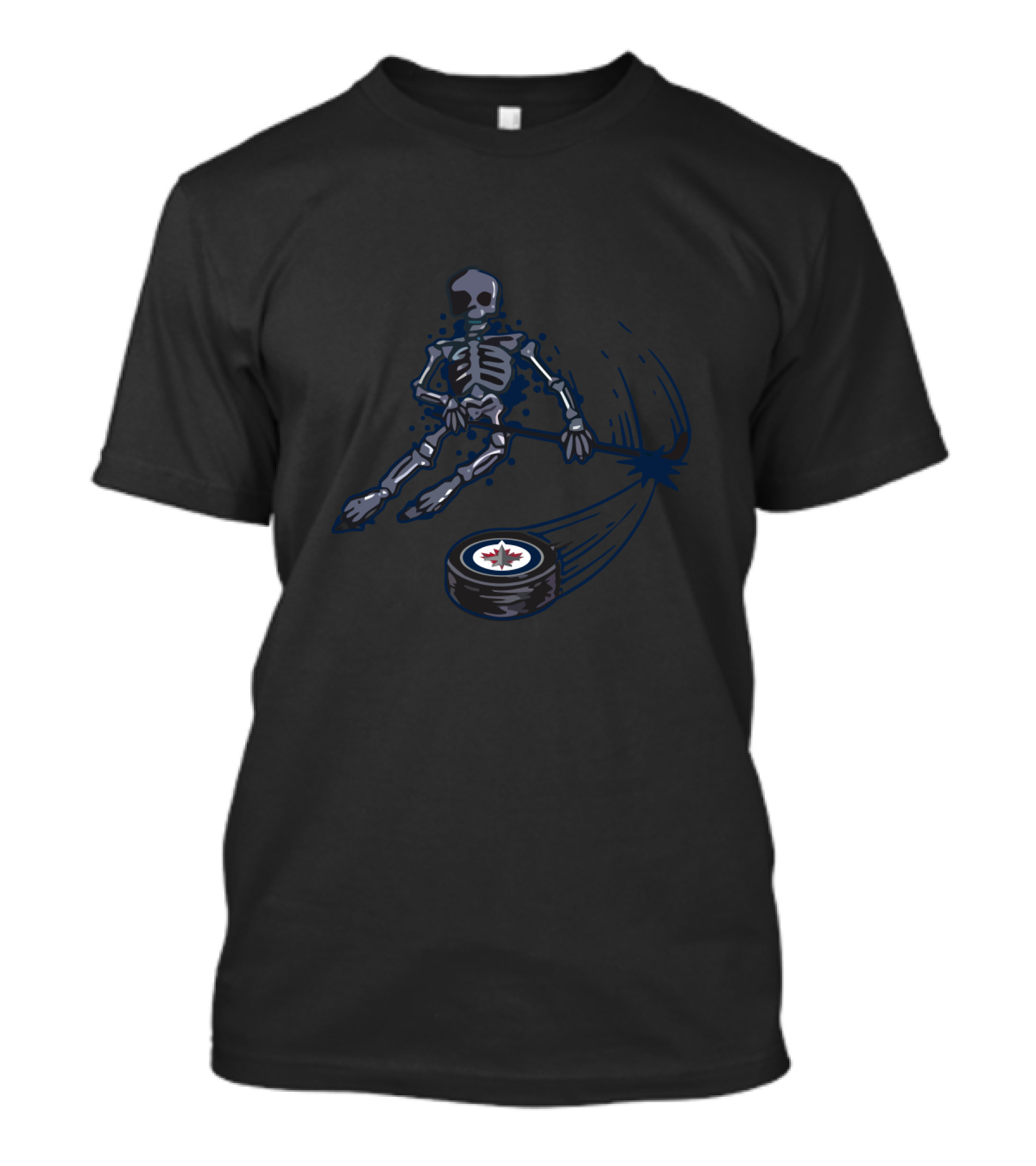 Winnipeg Jets Skeleton Hockey Player With Team Puck T-Shirt