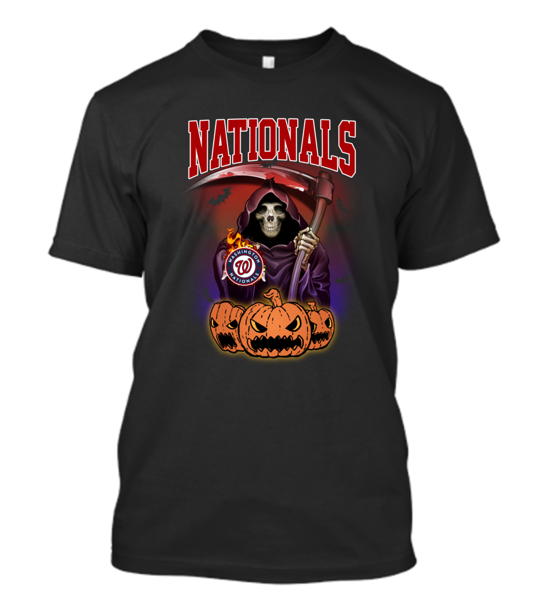 Nationals Grim Reaper With Washington Logo And Halloween Pumpkins T-Shirt
