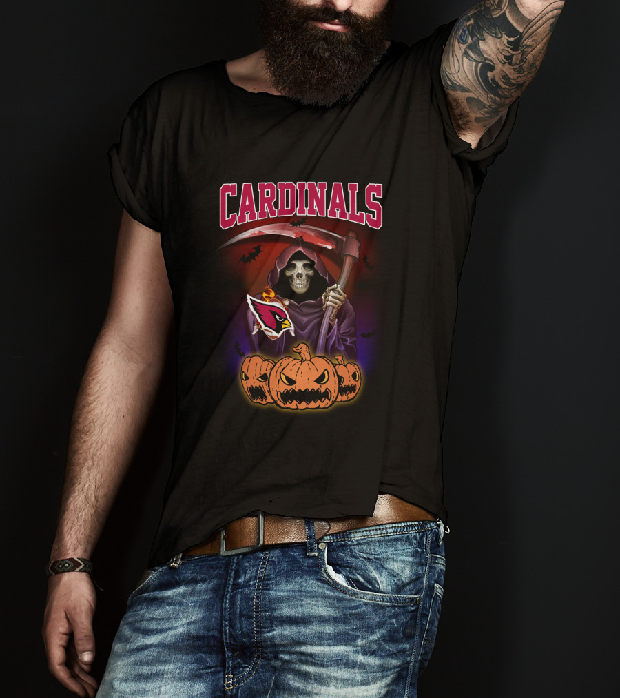 Arizona Cardinals Grim Reaper With Pumpkins And Scythe T-Shirt