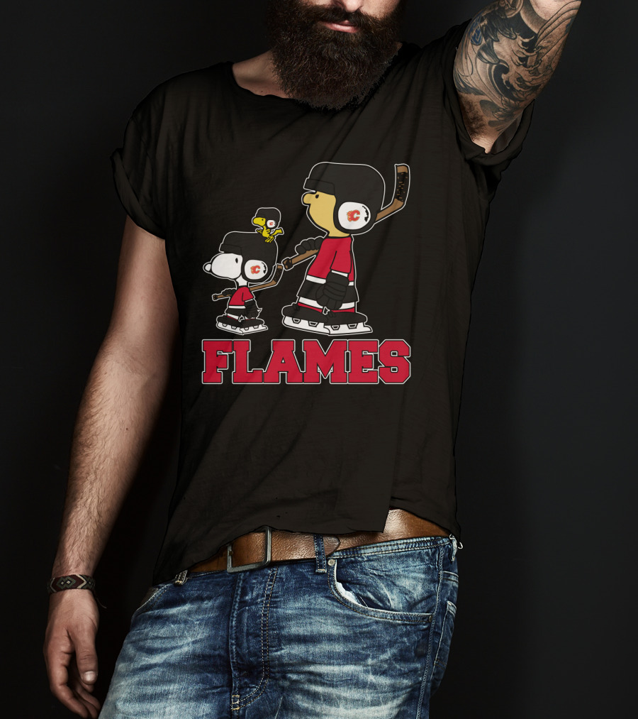 Snoopy Woodstock Calgary Flames Ice Hockey Fans T-Shirt