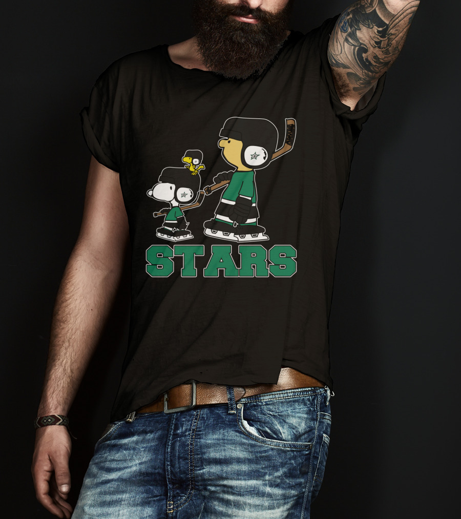 Snoopy And Woodstock Dallas Stars Hockey Team Fans With Stars T-Shirt