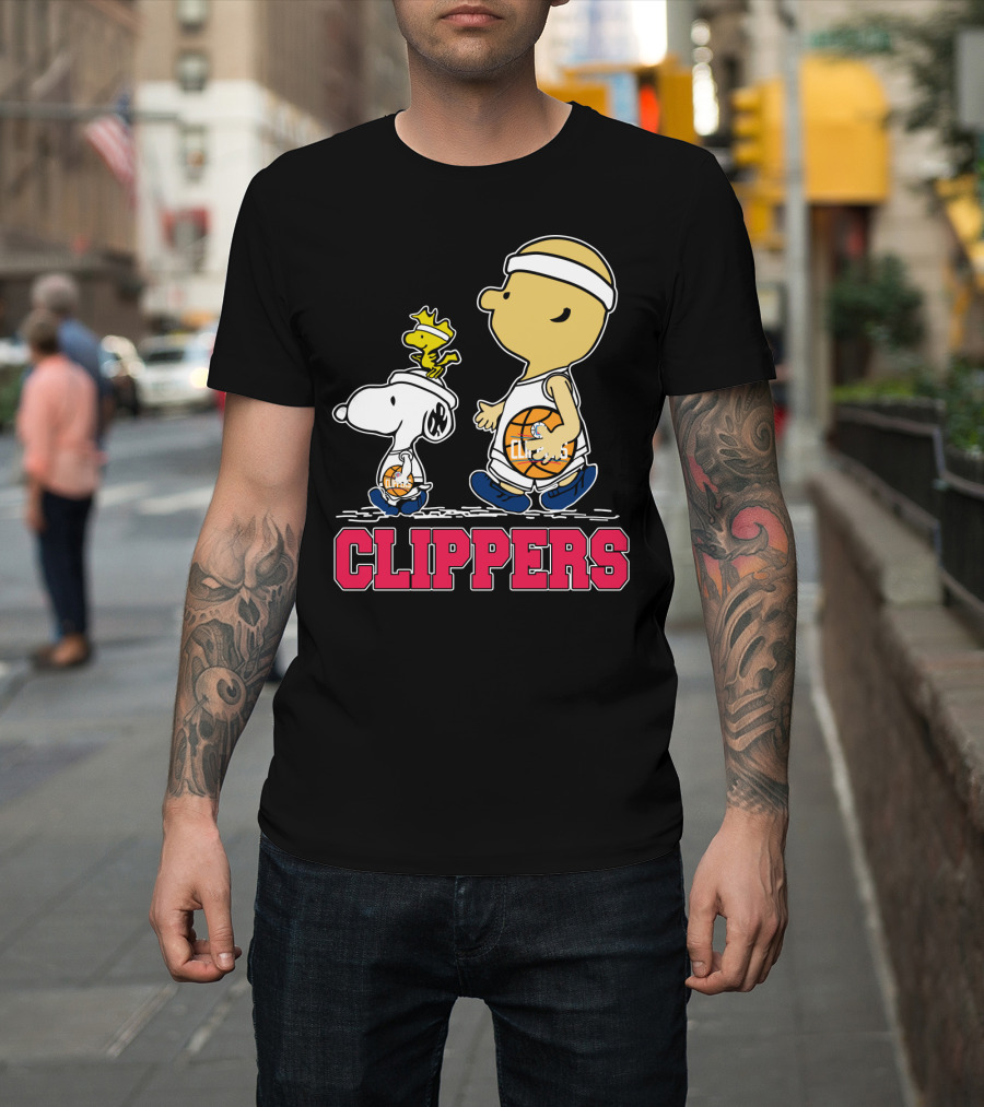 Snoopy And Woodstock Basketball With La Clippers Fans T-Shirt