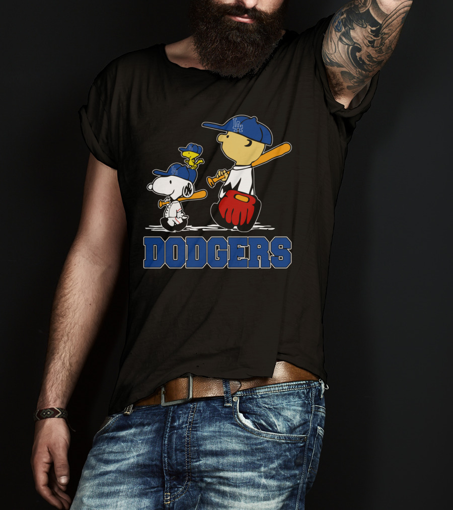 Snoopy Dodgers Fans La Baseball Peanuts Charlie Brown Woodstock T-Shirt