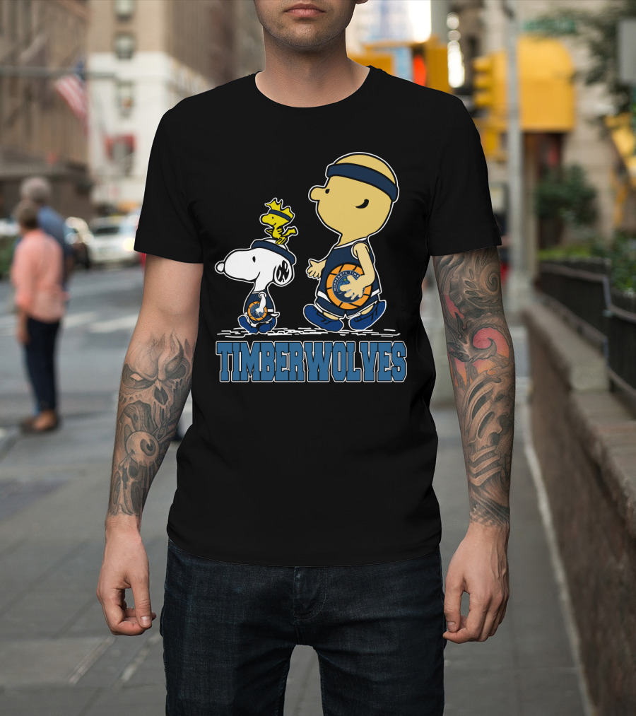 Snoopy Woodstock And Charlie Brown As Minnesota Timberwolves Fans T-Shirt