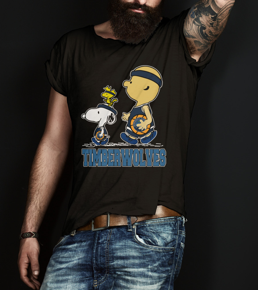 Snoopy Woodstock And Charlie Brown As Minnesota Timberwolves Fans T-Shirt