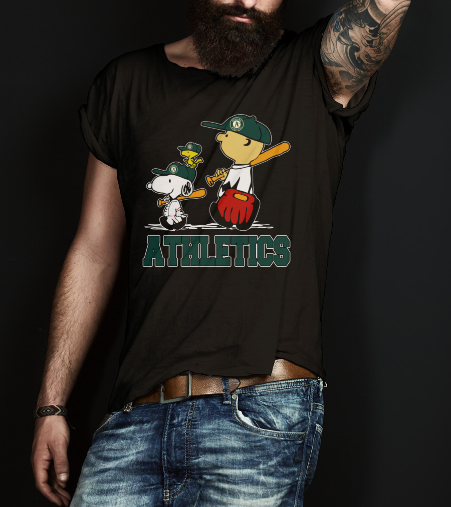 Snoopy Woodstock And Friends With Athletics Team T-Shirt