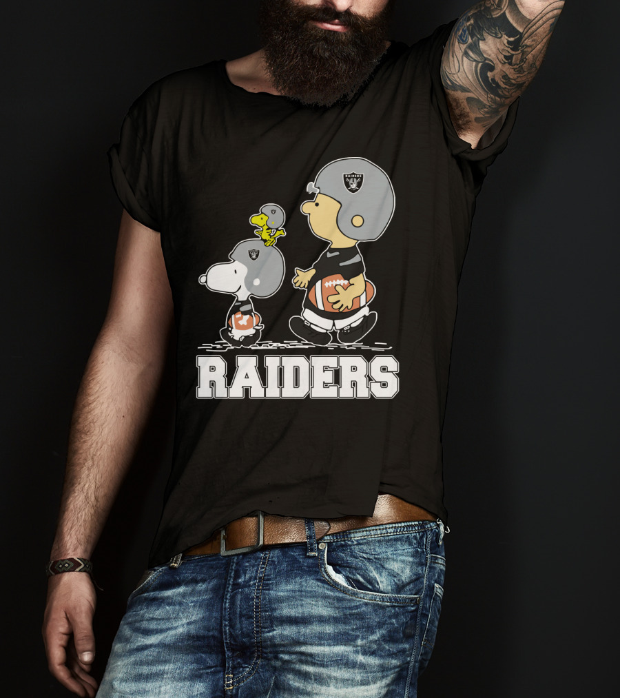 Snoopy And Peanuts Characters As Raiders Football Fans T-Shirt