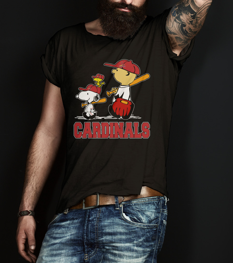 Snoopy Woodstock Charlie Brown Cardinals Baseball Fans T-Shirt
