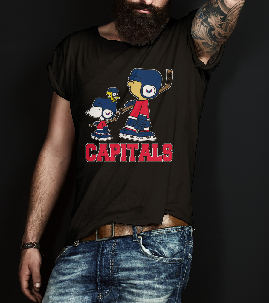 Snoopy And Woodstock With Washington Capitals Hockey Fan Gear T-Shirt