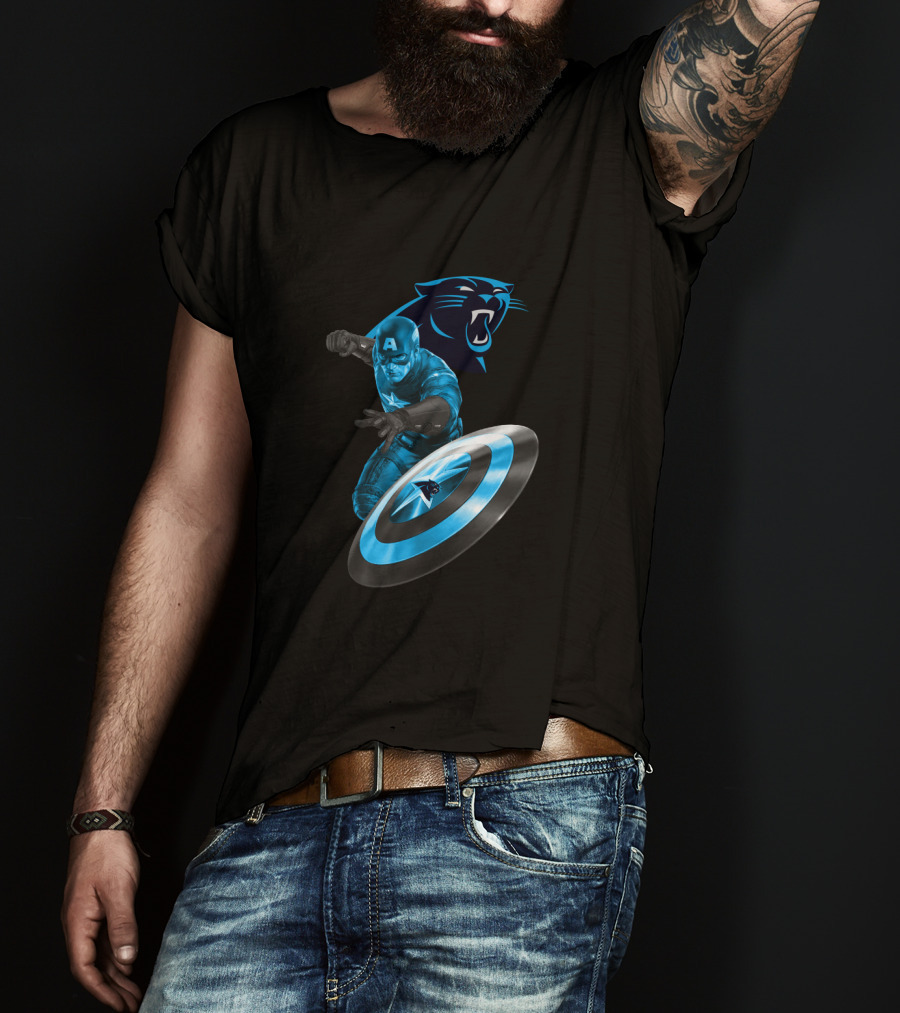 Carolina Panthers Captain America Shield Crossover T-Shirt