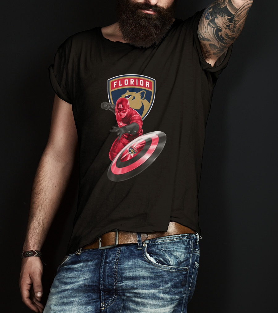 Florida Panthers Hockey Team Meets Captain America Superhero Crossover T-Shirt