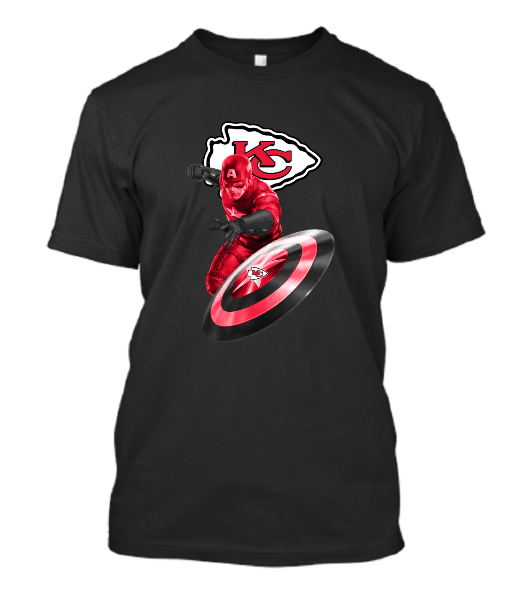 Kansas City Chiefs Captain America Crossover With Logo And Shield T-Shirt