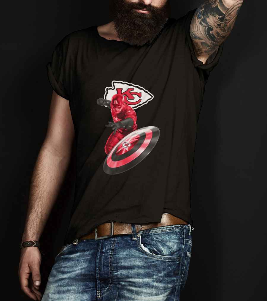 Kansas City Chiefs Captain America Crossover With Logo And Shield T-Shirt