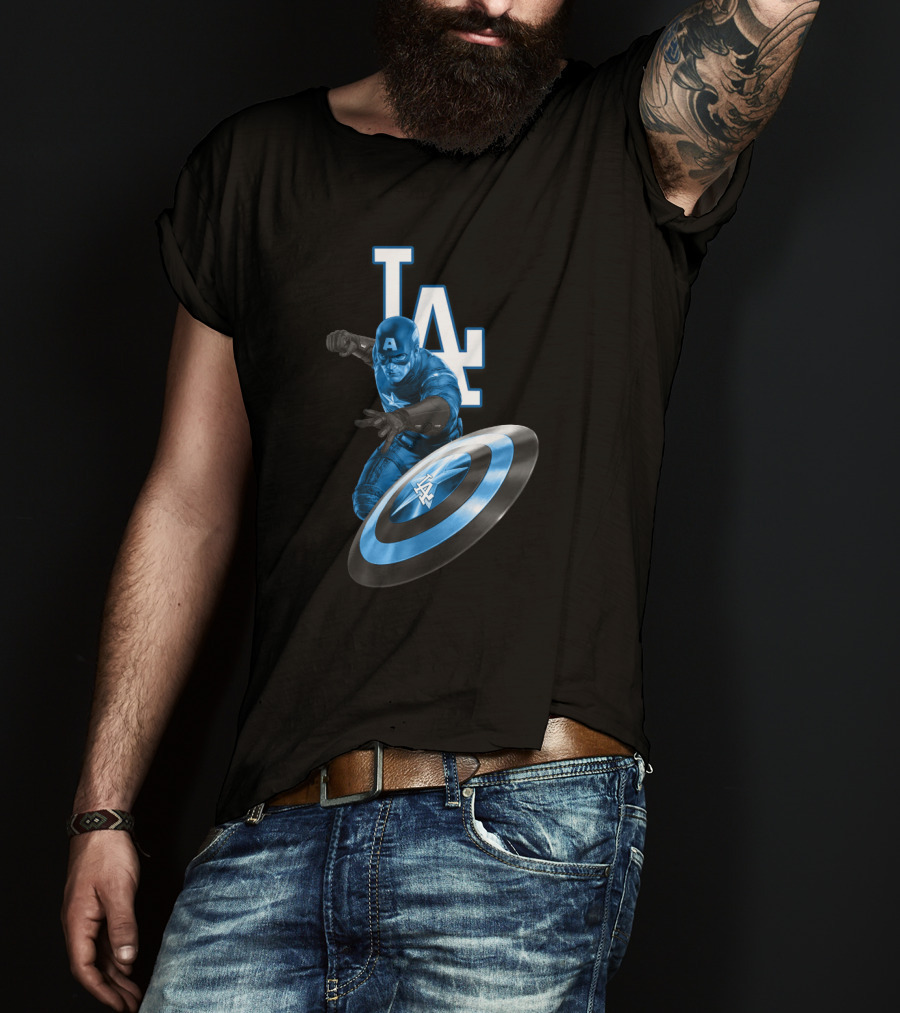 LA Dodgers Captain America Logo Collaboration With Shield T-Shirt