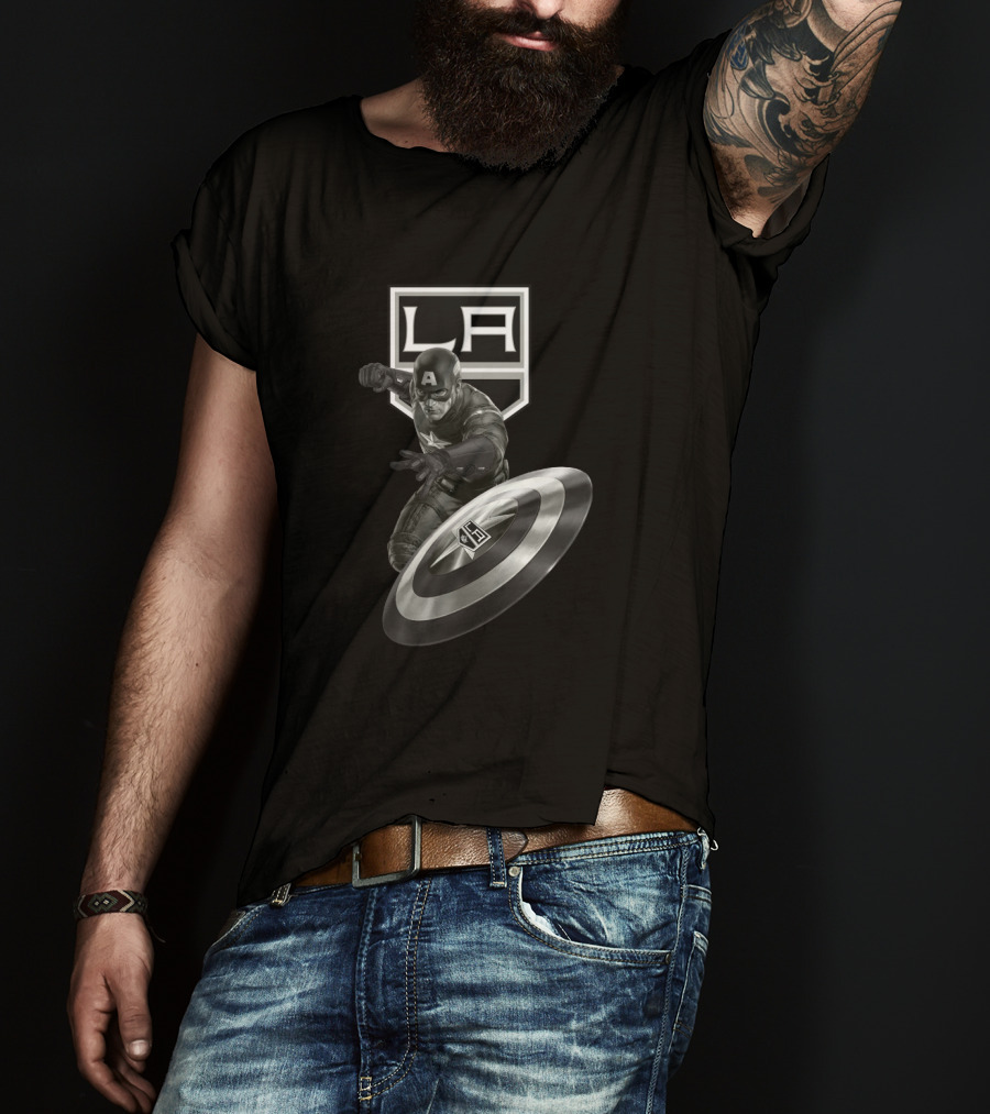 Los Angeles Kings Hockey Logo With Captain America Shield T-Shirt