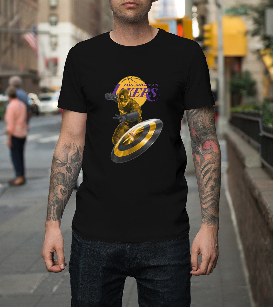 Los Angeles Lakers Captain America Shield Crossover T-Shirt