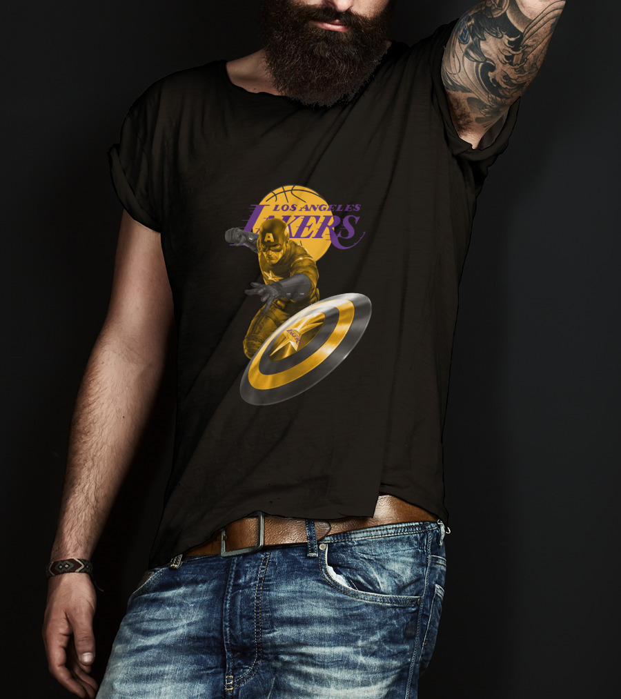 Los Angeles Lakers Captain America Shield Crossover T-Shirt