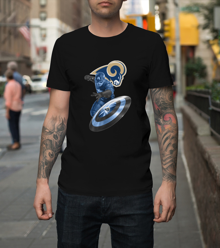 Los Angeles Rams Captain America Shield Crossover T-Shirt
