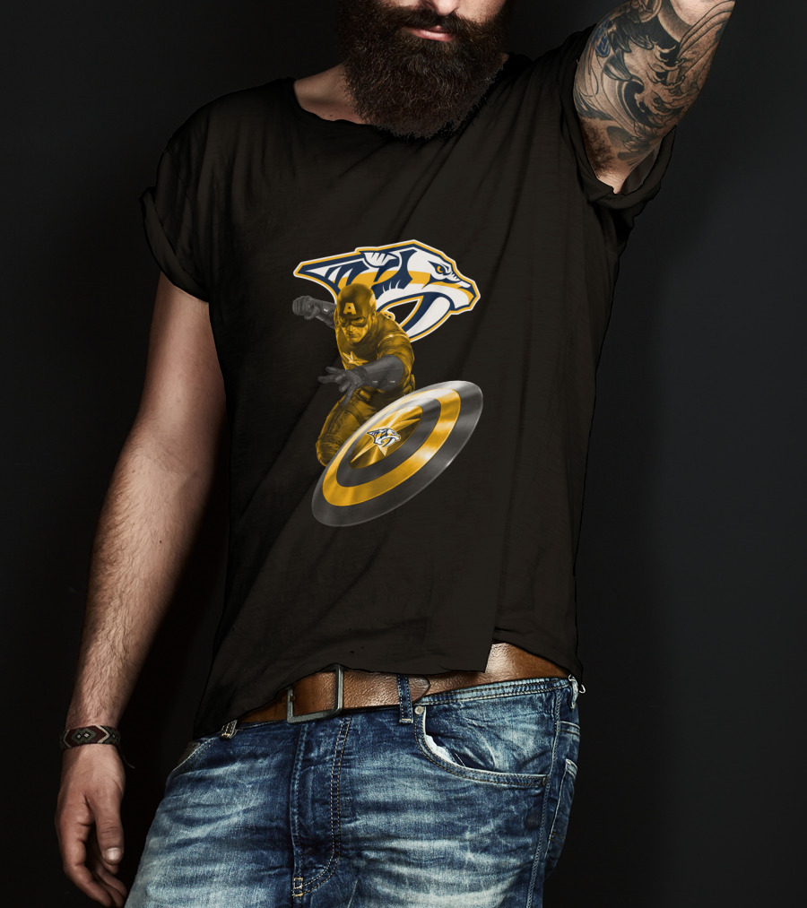 Nashville Predators Captain America Crossover With Logo And Shield T-Shirt