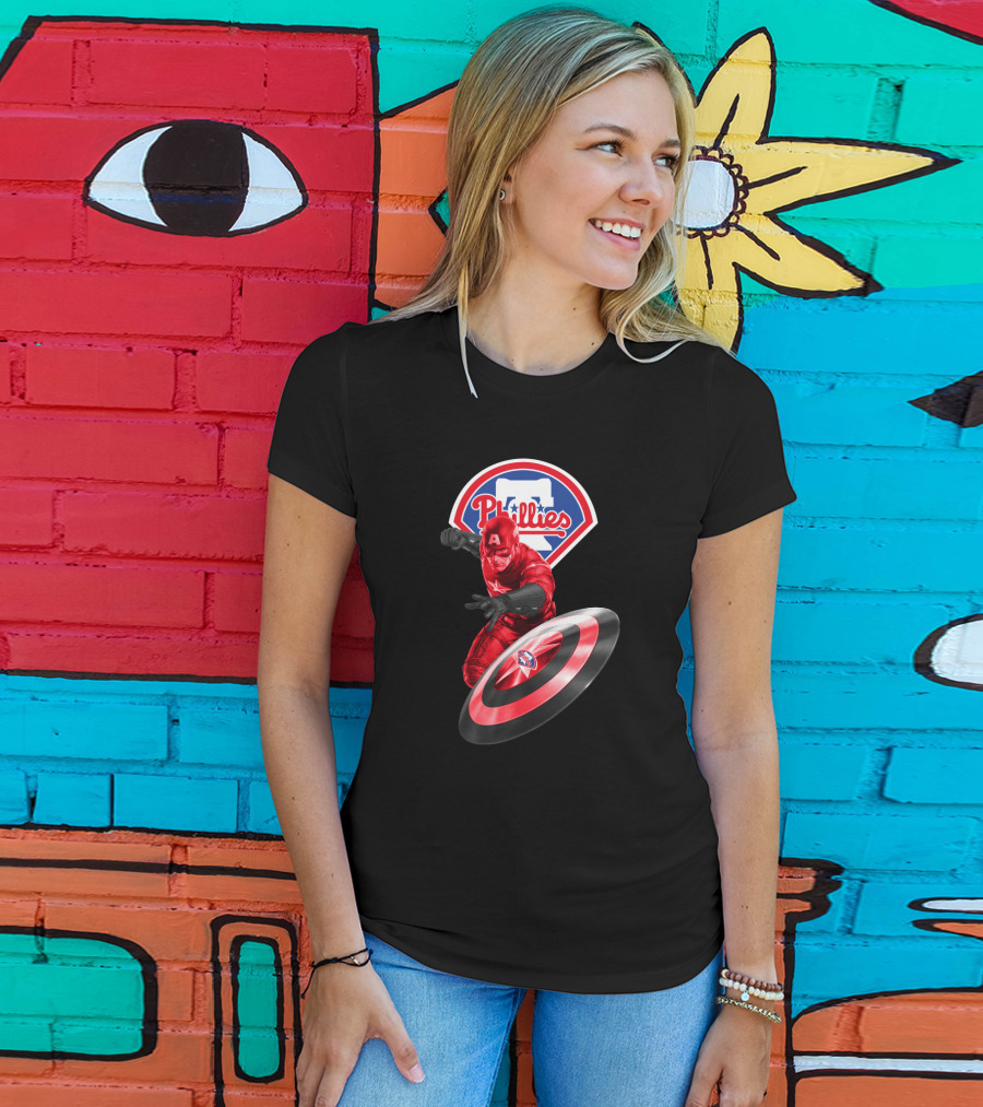 Philadelphia Phillies Marvel Collaboration Featuring Captain America Icon And Shield T-Shirt