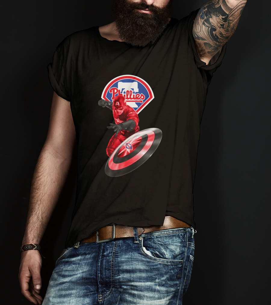 Philadelphia Phillies Marvel Collaboration Featuring Captain America Icon And Shield T-Shirt