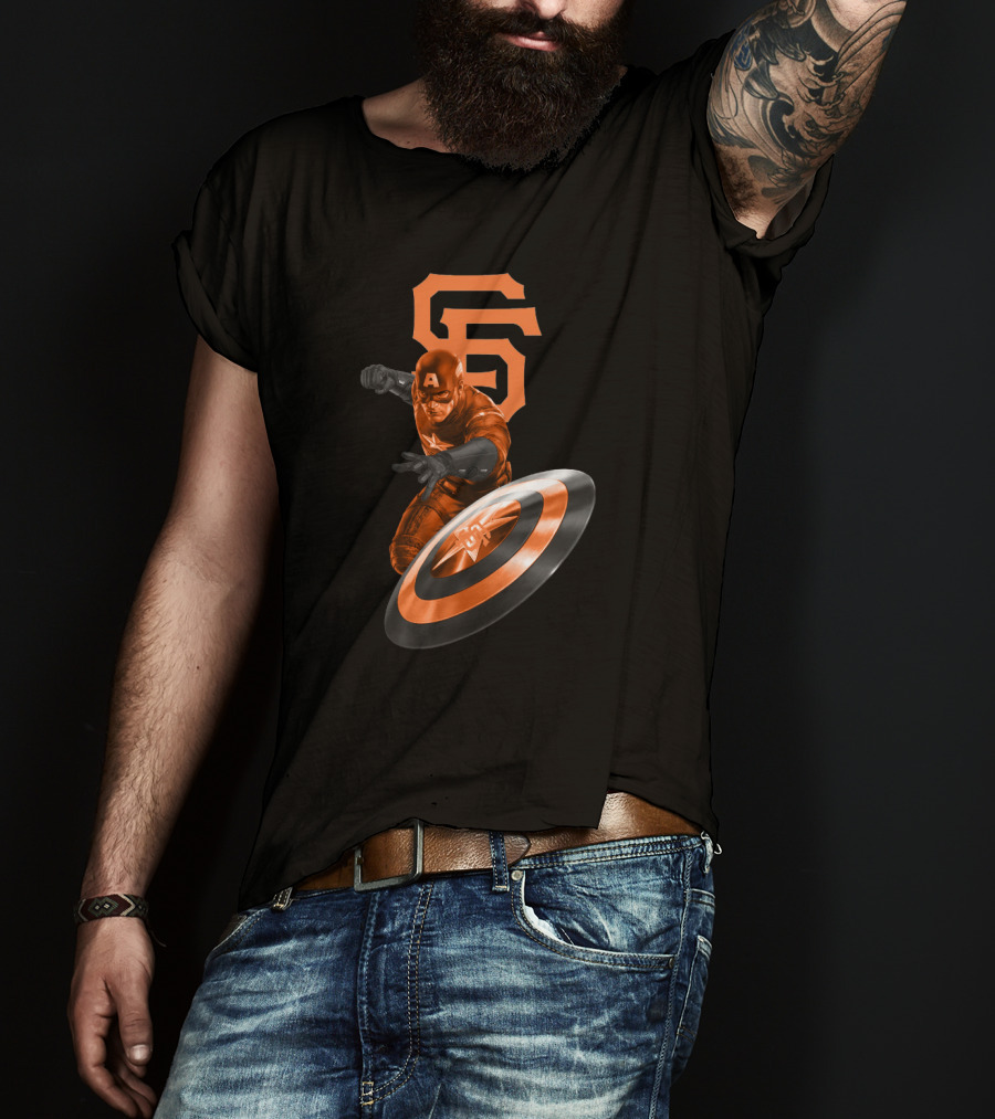 San Francisco Giants Captain America Crossover With Iconic SF And Shield T-Shirt