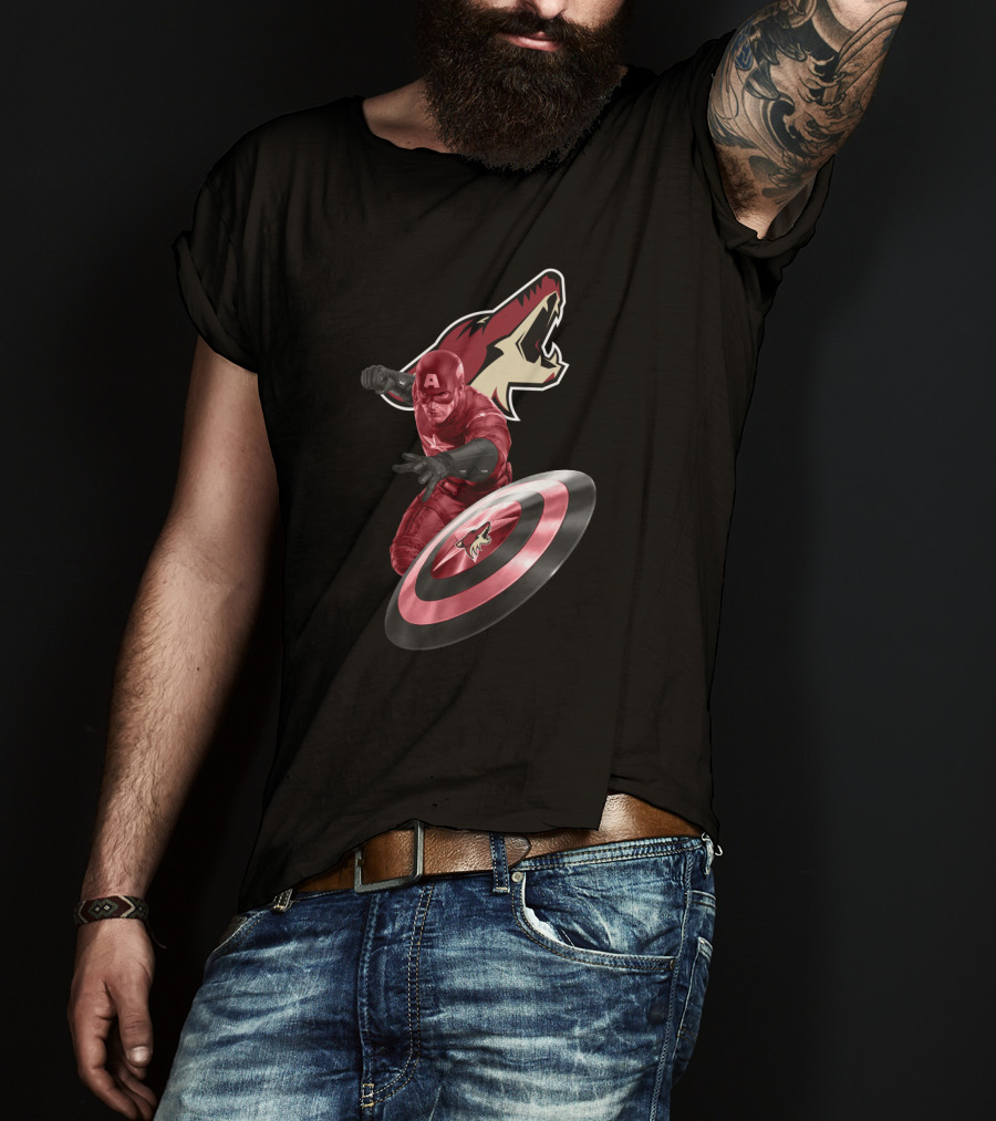Arizona Coyotes Logo With Captain America Shield T-Shirt