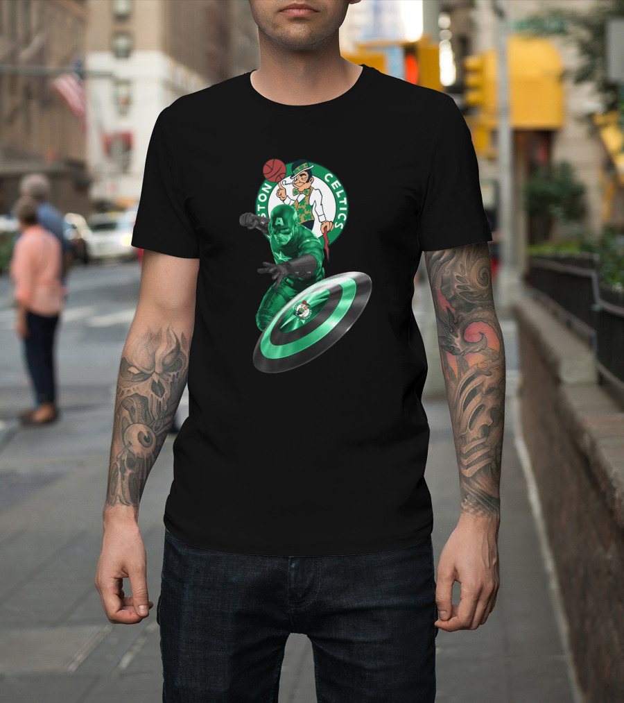 Boston Celtics Captain America Crossover Fan Mashup T-Shirt