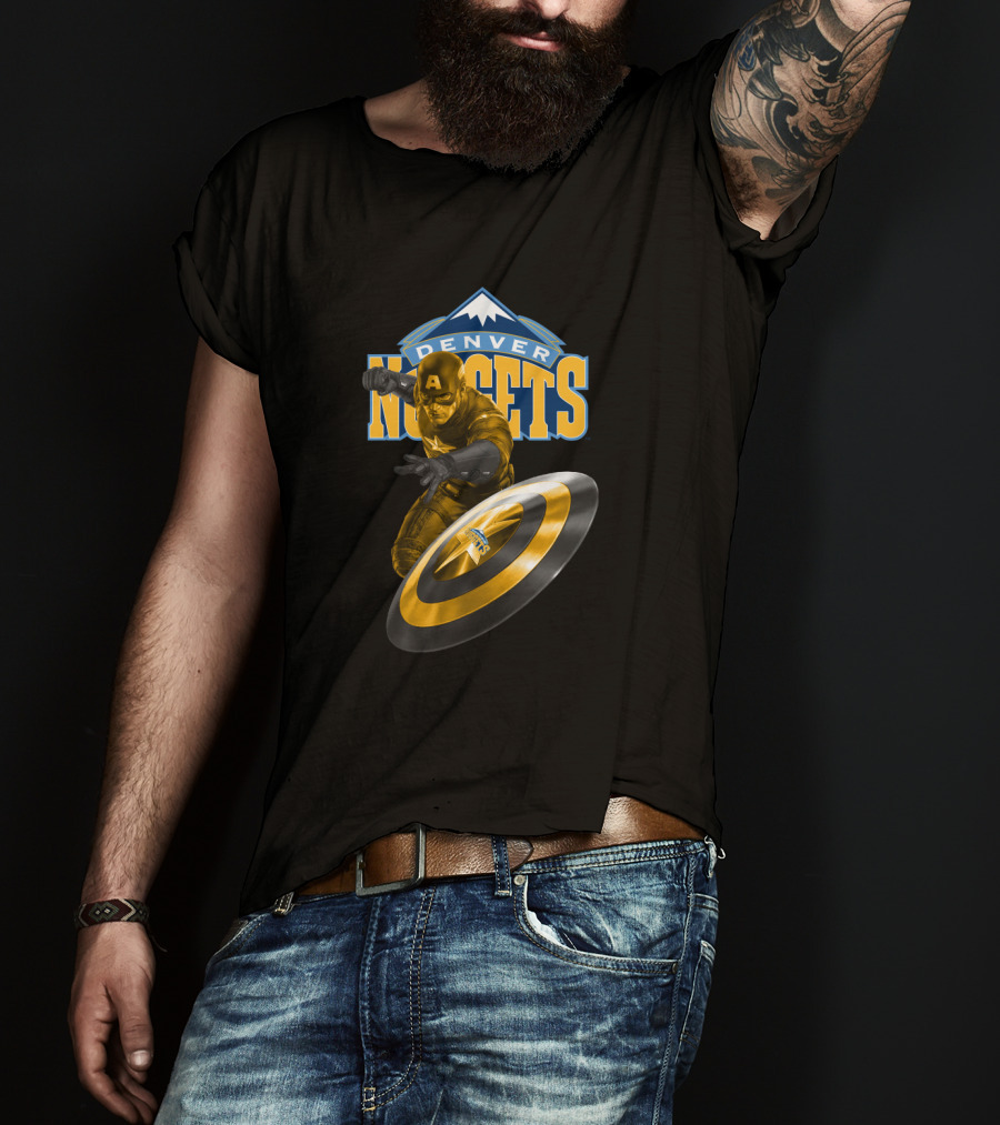 Denver Nuggets Captain America Fan Crossover Hero Action T-Shirt