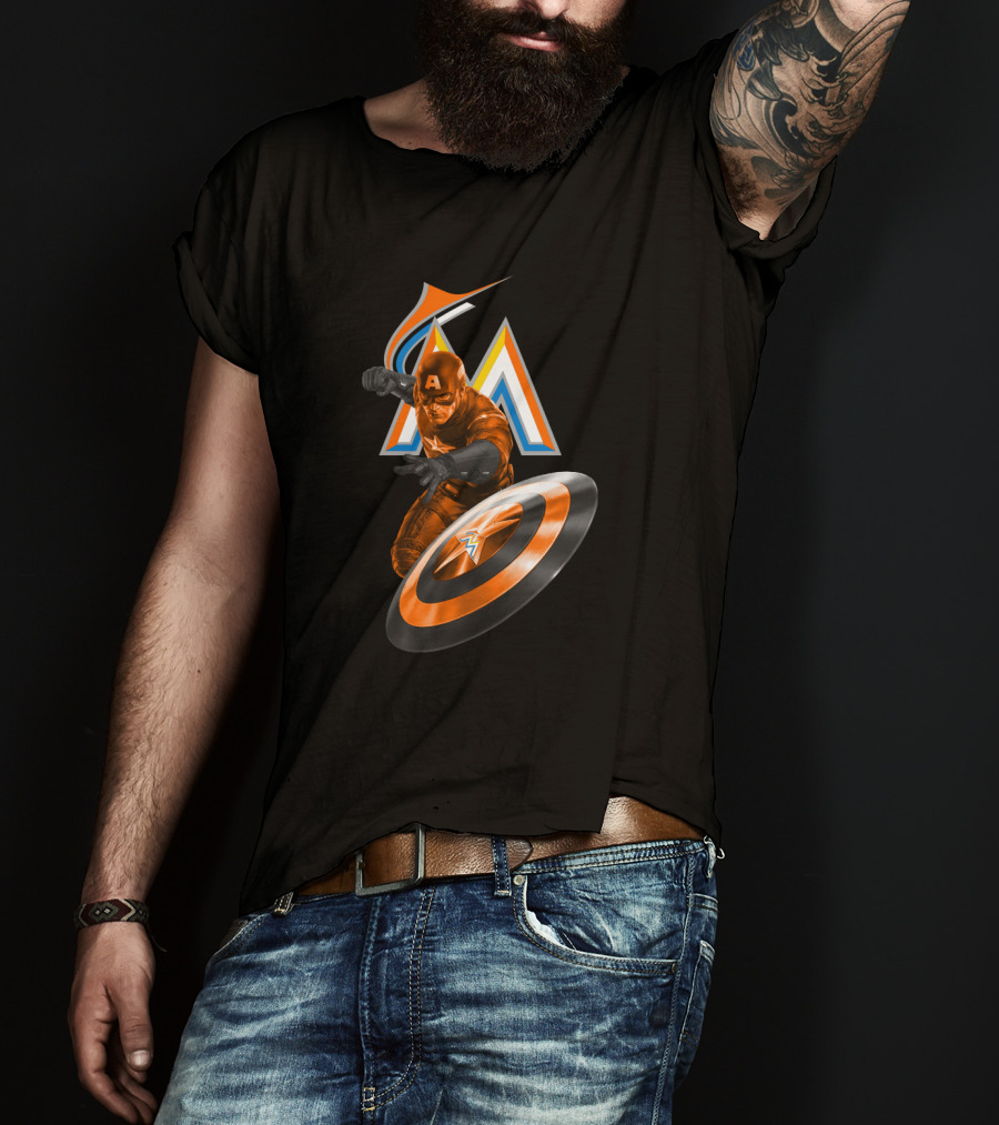 Miami Marlins Captain America Mashup Fans Crossover T-Shirt