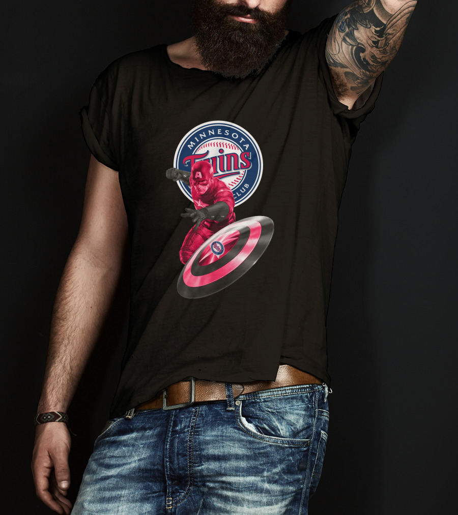Minnesota Twins Baseball Club And Captain America Shield Fusion T-Shirt