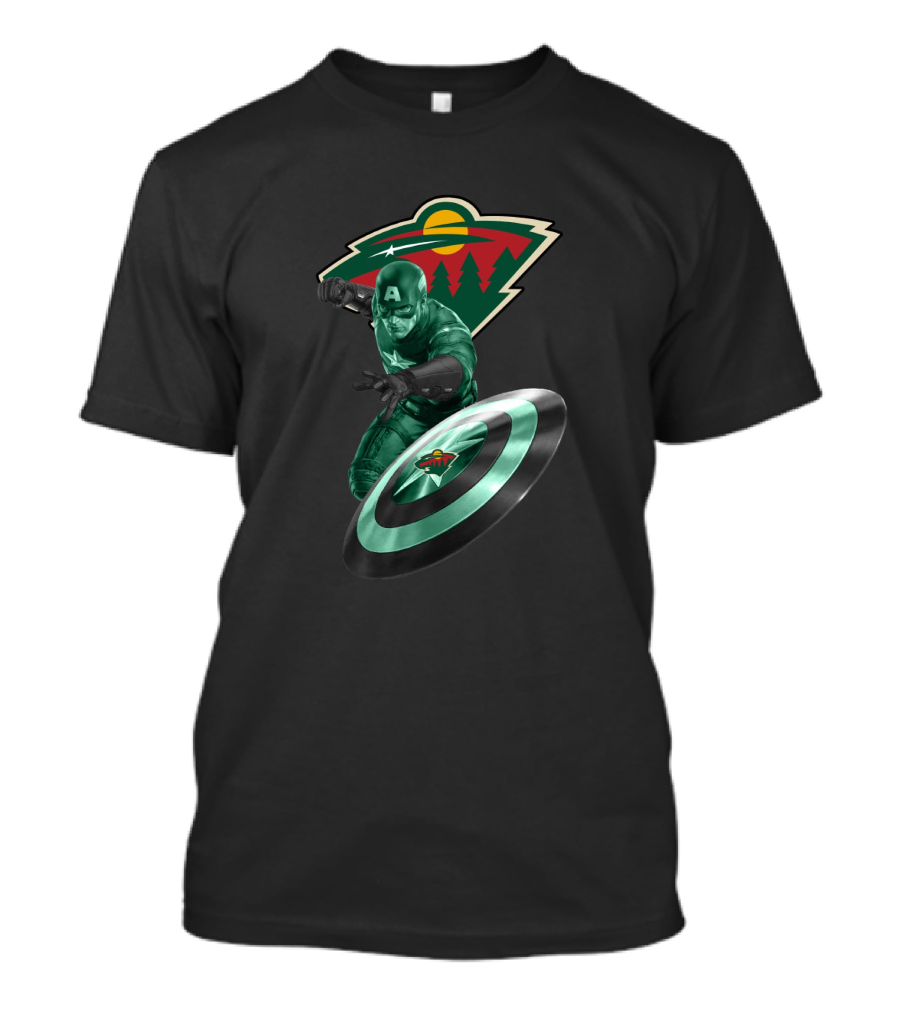 Minnesota Wild Captain America Shield Crossover Fan Merchandise T-Shirt