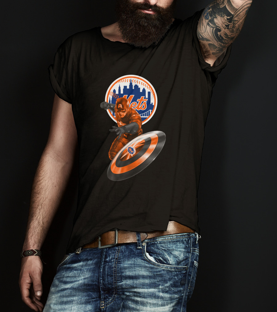 Captain America And New York Mets Crossover Emblem T-Shirt