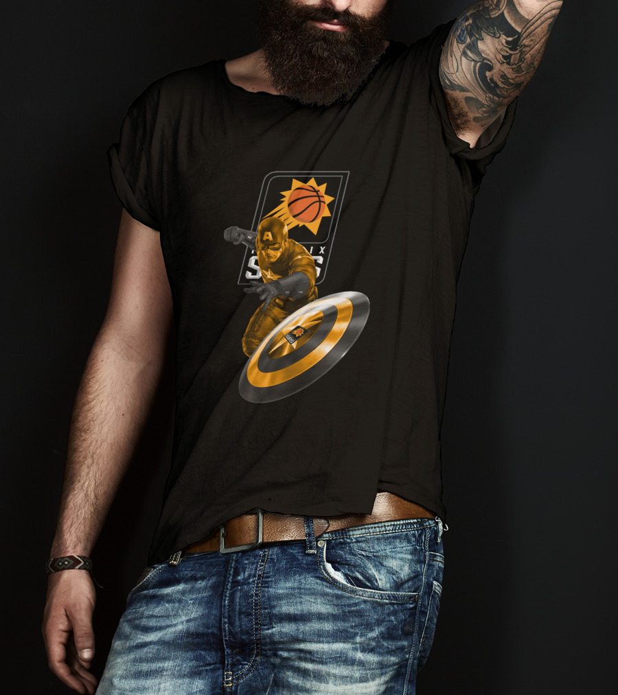 Phoenix Suns Basketball And Marvel Captain America Crossover Fans T-Shirt