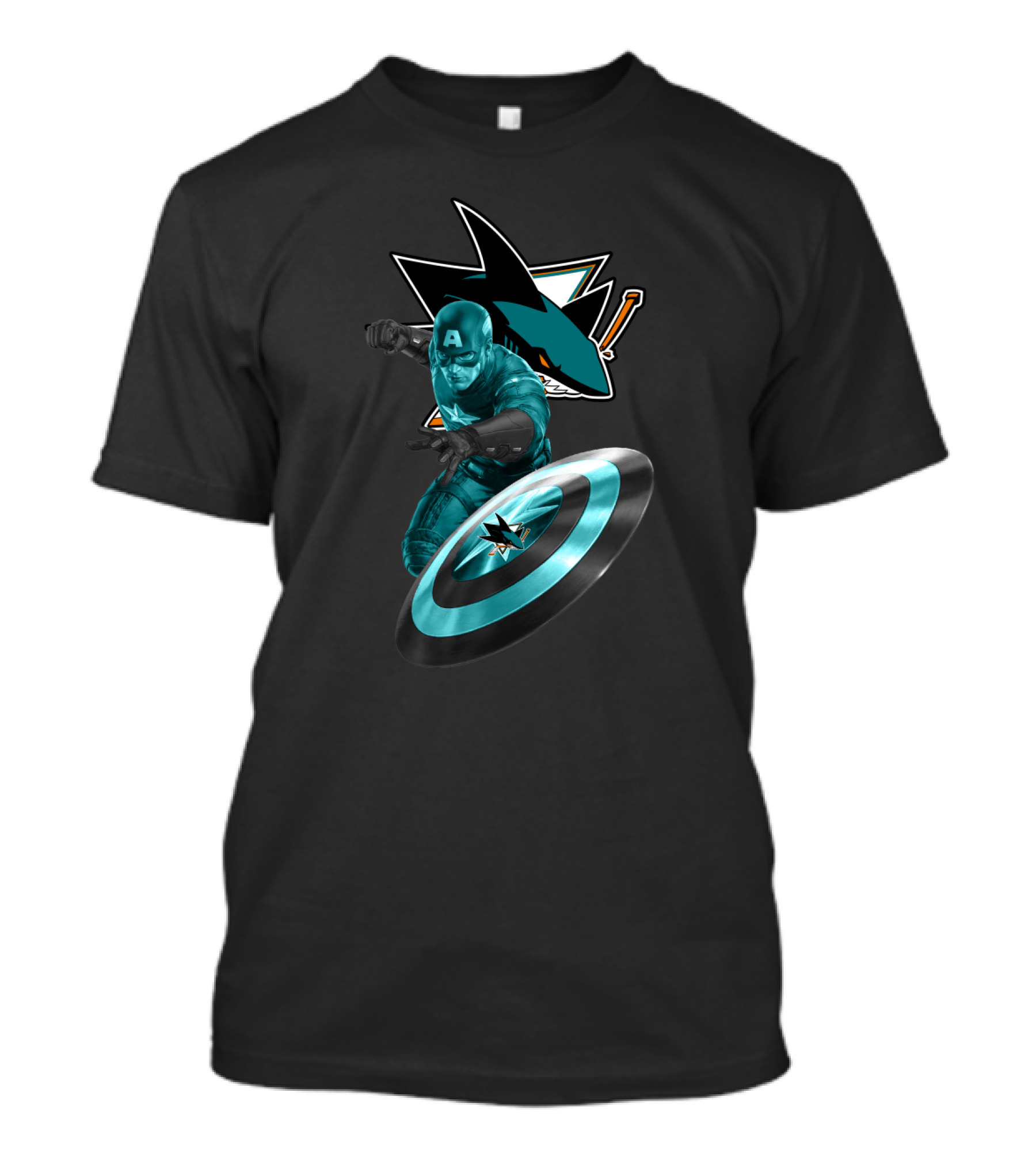 San Jose Sharks And Captain America Superhero Fan Crossover T-Shirt