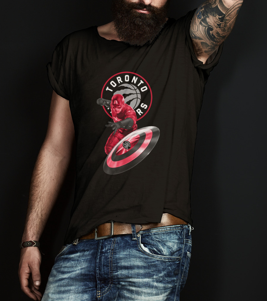 Toronto Raptors Captain America Shield Fan Crossover T-Shirt