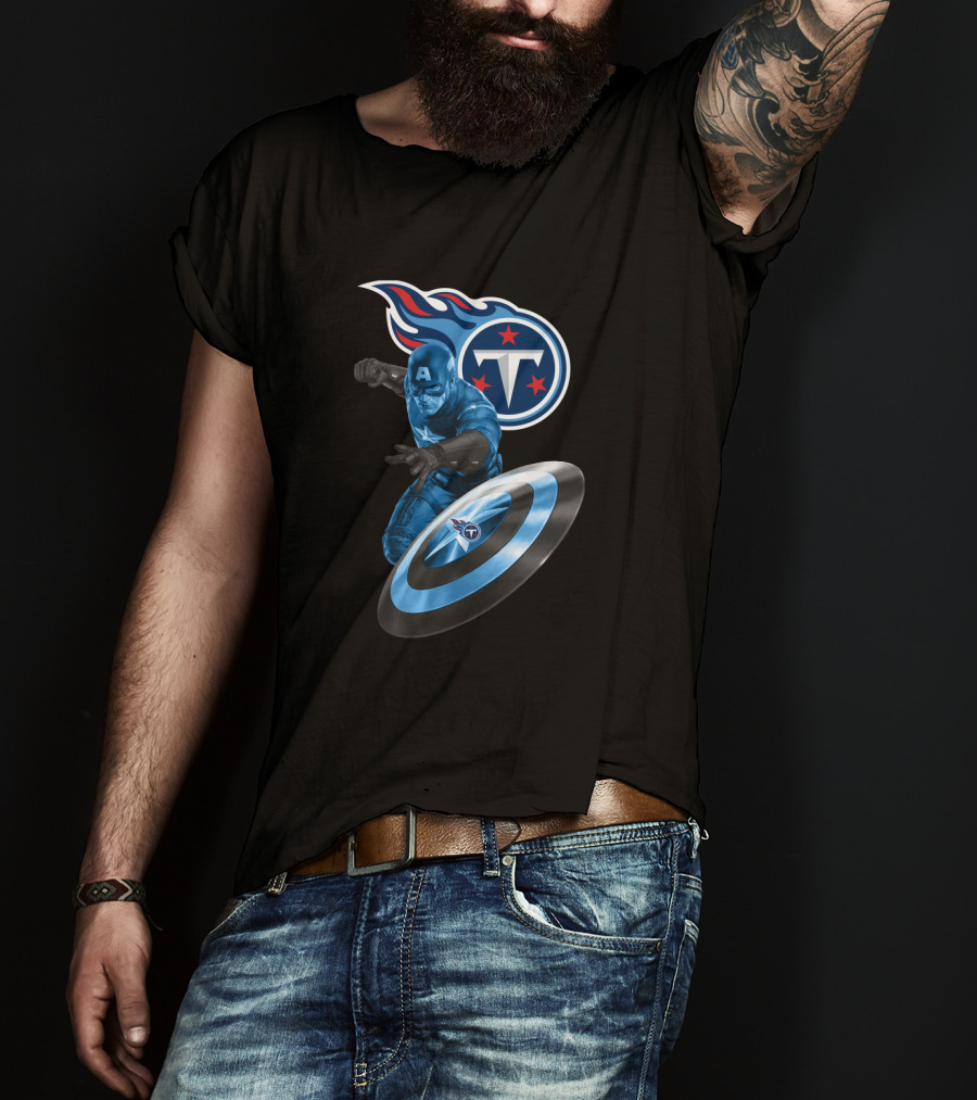 Tennessee Titans Captain America Crossover With Logo And Shield T-Shirt