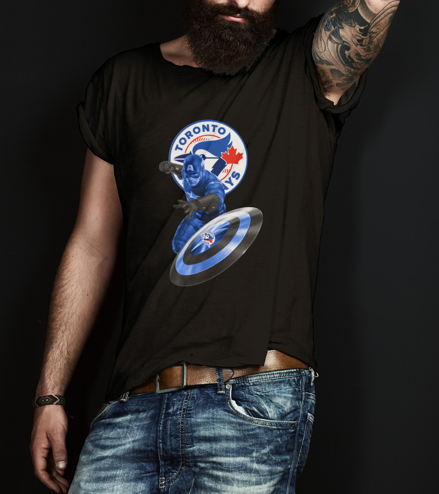 Toronto Blue Jays Captain America Collaboration With Shield And Team T-Shirt
