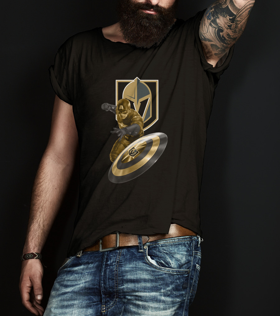 Vegas Golden Knights Captain America Crossover Featuring Iconic Shield T-Shirt