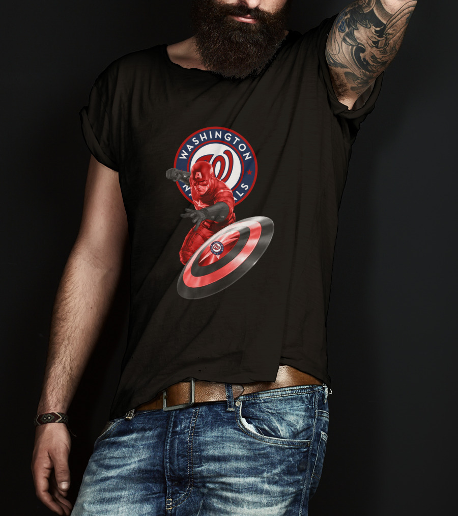 Washington Nationals Captain America Collaboration Featuring Iconic Shield T-Shirt