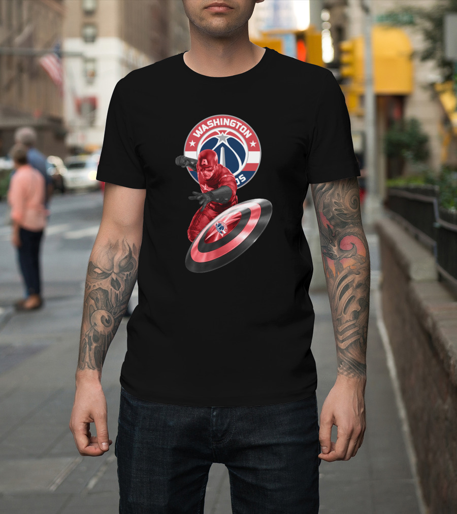 Washington Wizards Captain America Crossover Logo Shield T-Shirt
