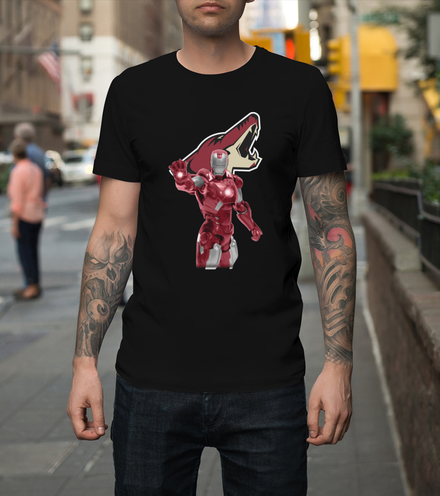 Iron Man And Arizona Coyotes Logo Crossover T-Shirt