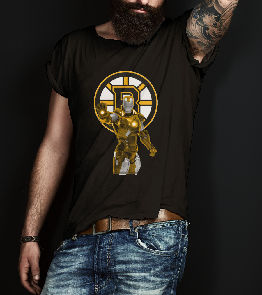 Iron Man Boston Bruins Crossover With Team Logo And Armor Fusion T-Shirt
