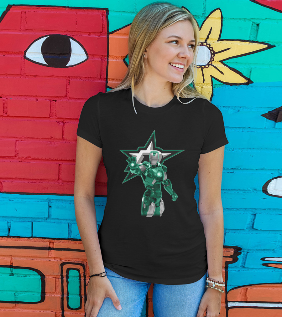 Iron Man Green Armor With Dallas Stars T-Shirt