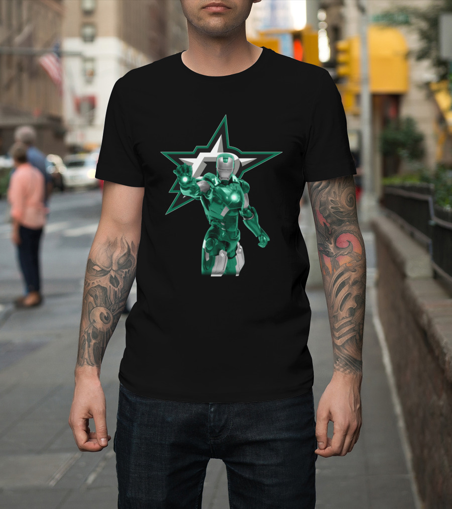 Iron Man Green Armor With Dallas Stars T-Shirt