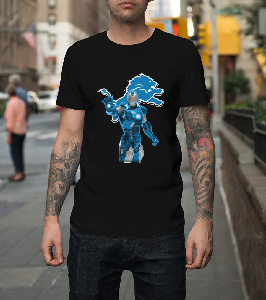 Iron Man Detroit Lions Fans Robot Warrior T-Shirt