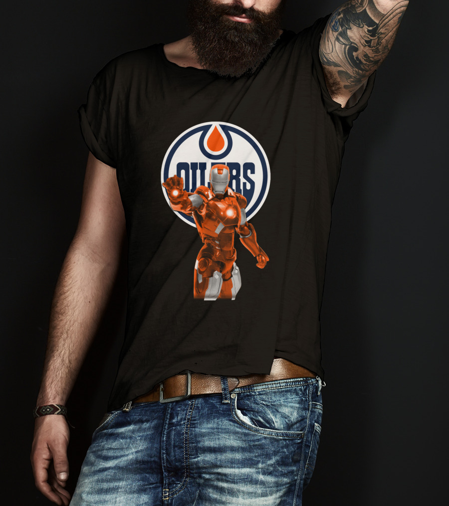 Iron Man Marvel Crossover With Edmonton Oilers T-Shirt