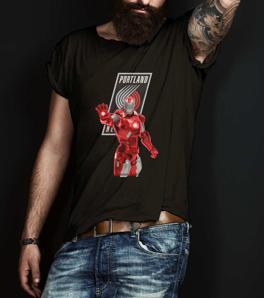 Portland Trail Blazers Iron Man Marvel Crossover Fan T-Shirt