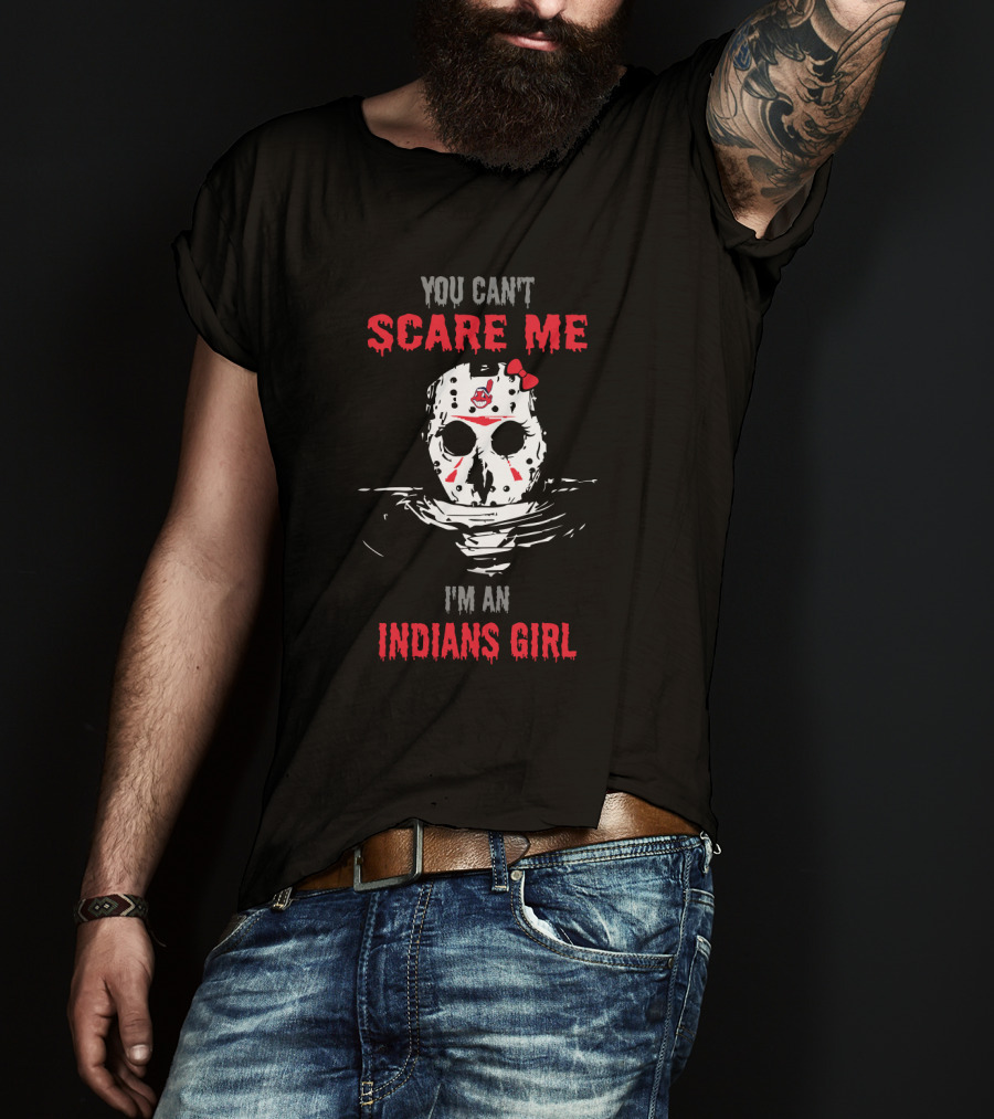 You Can't Scare Me I'm An Indians Girl Jason Voorhees Mask Bow And Baseball Classic Crossover T-Shirt